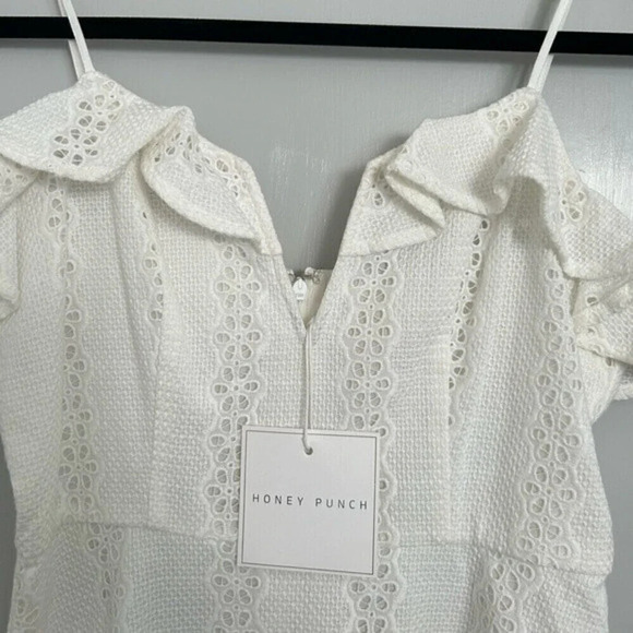 Eyelet Boho Adjustable White Lace Romantic Mini Sundress Coastal Cowgirl Size S - Picture 14 of 14